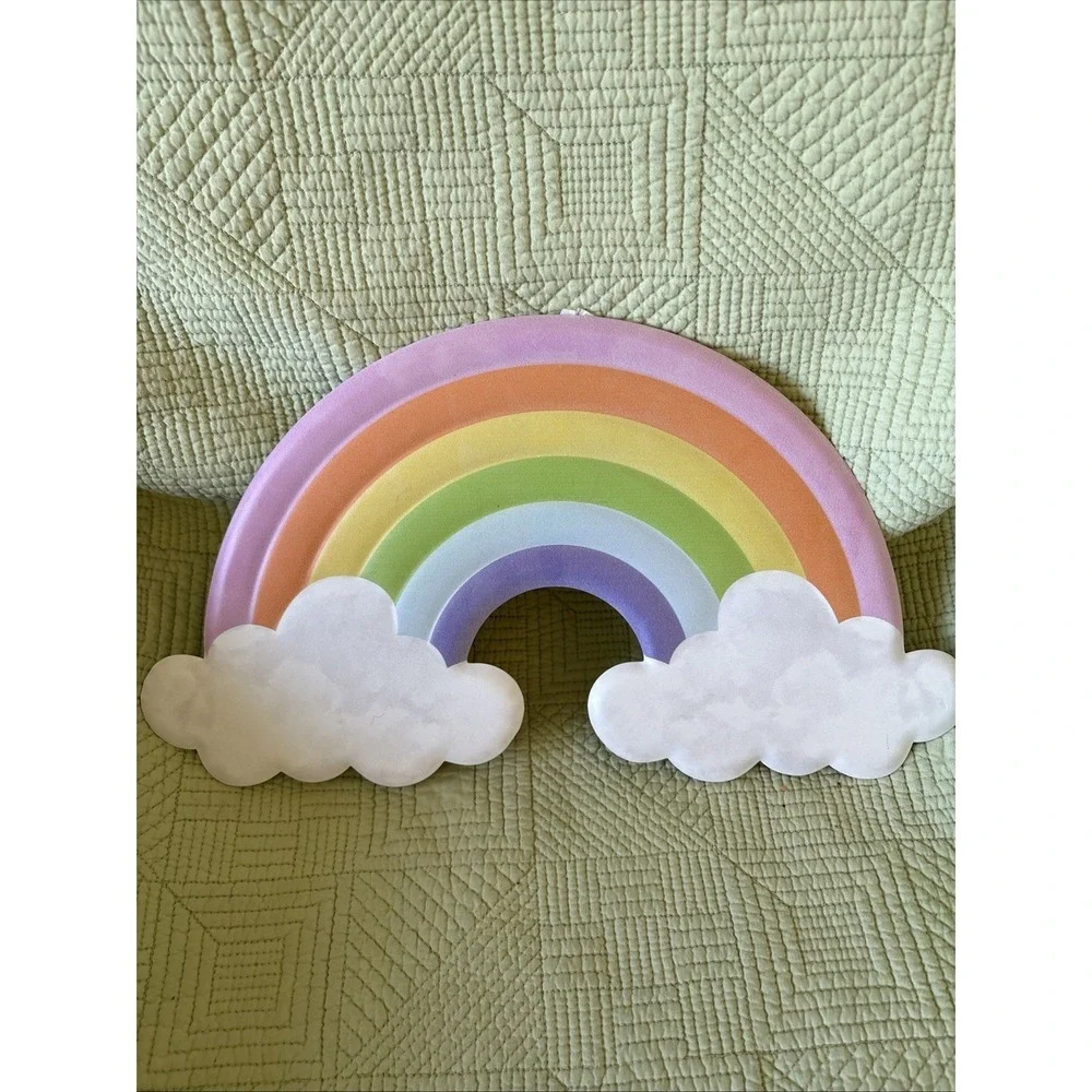 Rainbow & Clouds Pastel Metal Wall Decoration w Hanger 15 X 8